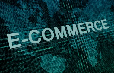 E-commerce technology concept with digital commerce network background