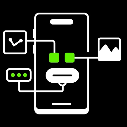 Software architecture icon showing mobile app system structure and integrations
