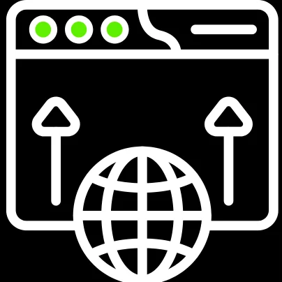 Software deployment icon showing website launch and global access